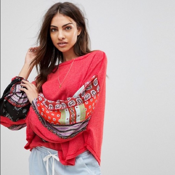Free People Sweaters - Free People Red Blossom Thermal Sweater